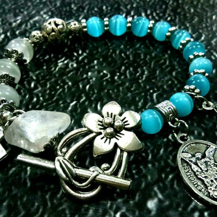 Rosario Gelang St Mikael Cat Eye Biru Laut
