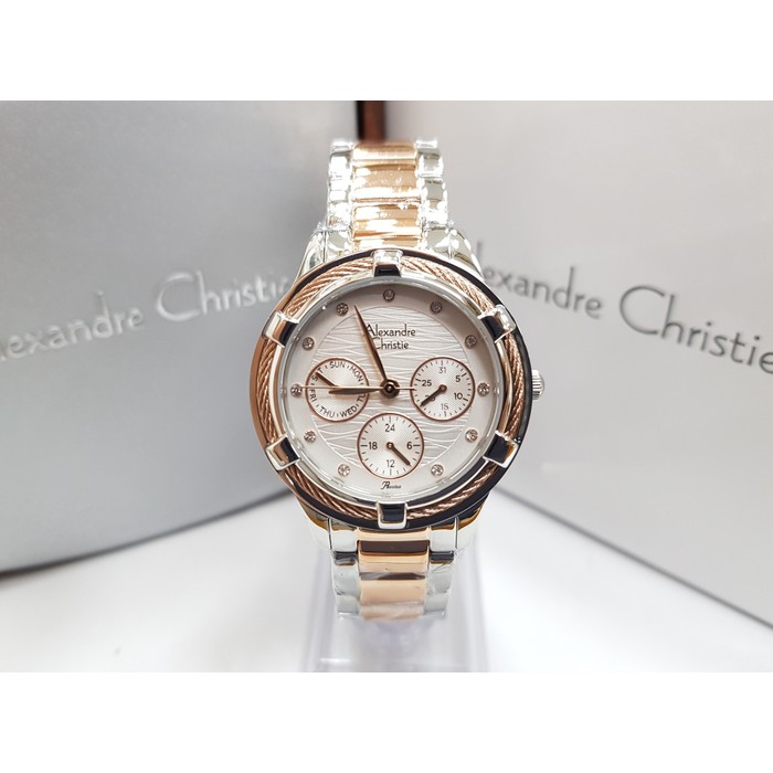 jam tangan wanita Alexandre Christie Original AC 2730 BF SILVER ROSEGOLD
