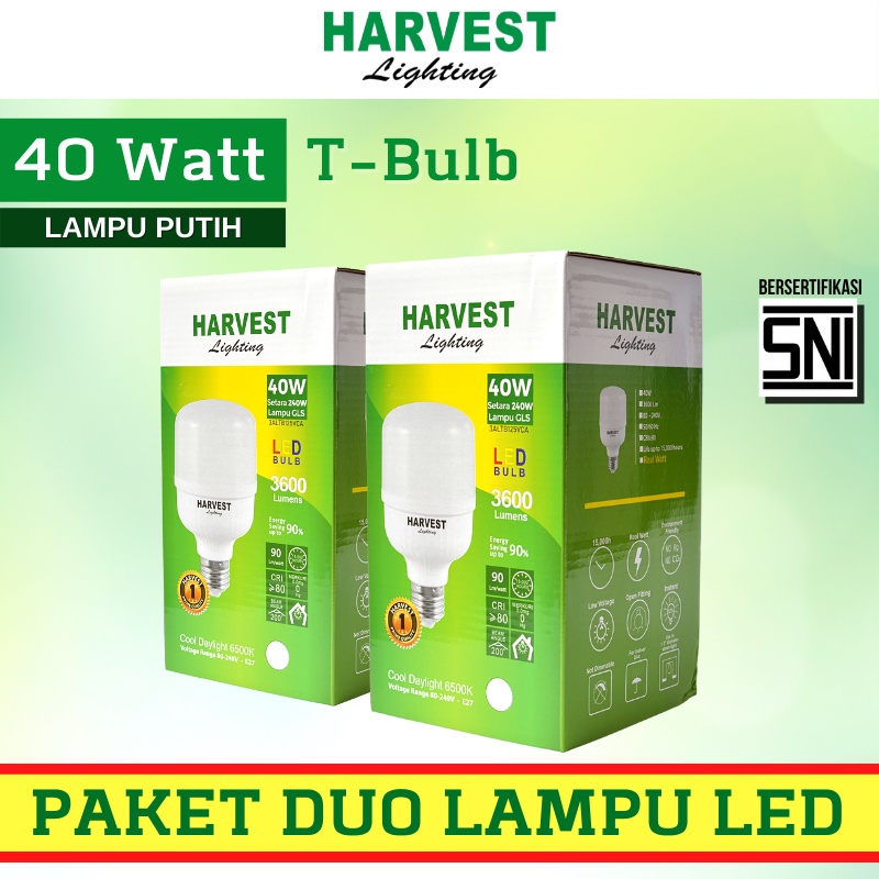 40W - Paket DUO - HARVEST LIGHTING Lampu Kapsul LED T-Bulb 40 watt Lampu Hemat Energi Original Bersertifikat SNI dan Bergaransi