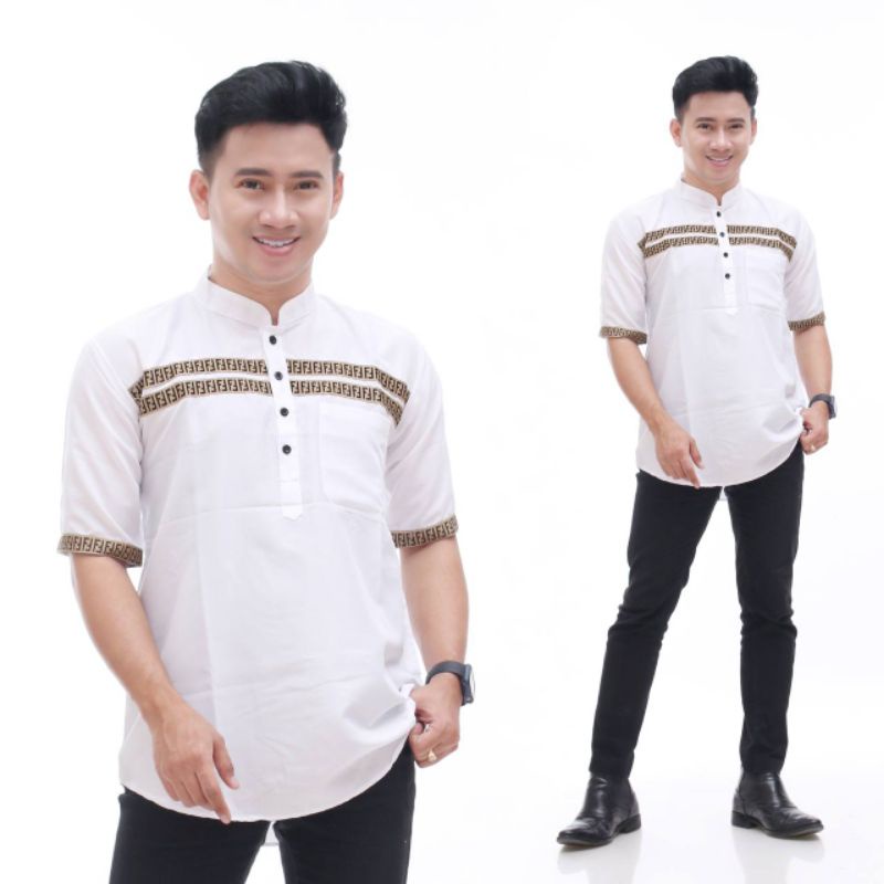 Baju Koko Kurta Dewasa Lengan Pendek M L XL Best Seller Koko Qurta Pakistan FF Matt katun adem tebal terbaru koko lebaran 2022 Hott Item kombinasi garis