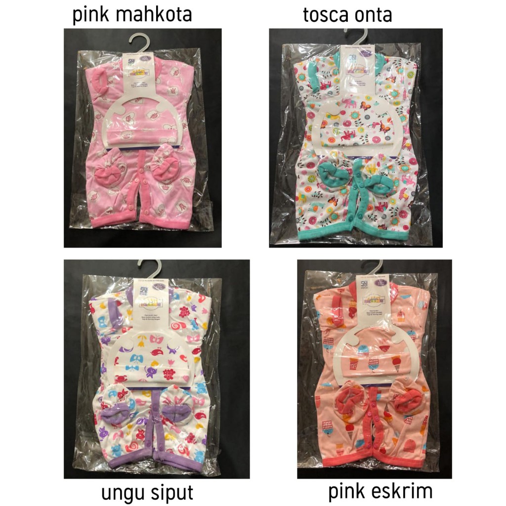 HOKIKU Set 3 in 1 romper segiempat kodok topi sarung kaki bayi newborn SNI Lembut