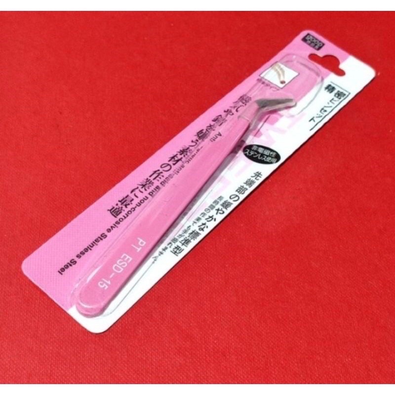 Pinset Bulu Mata / Penjepit Eyelash Extension Bengkok Pink /Tweezers