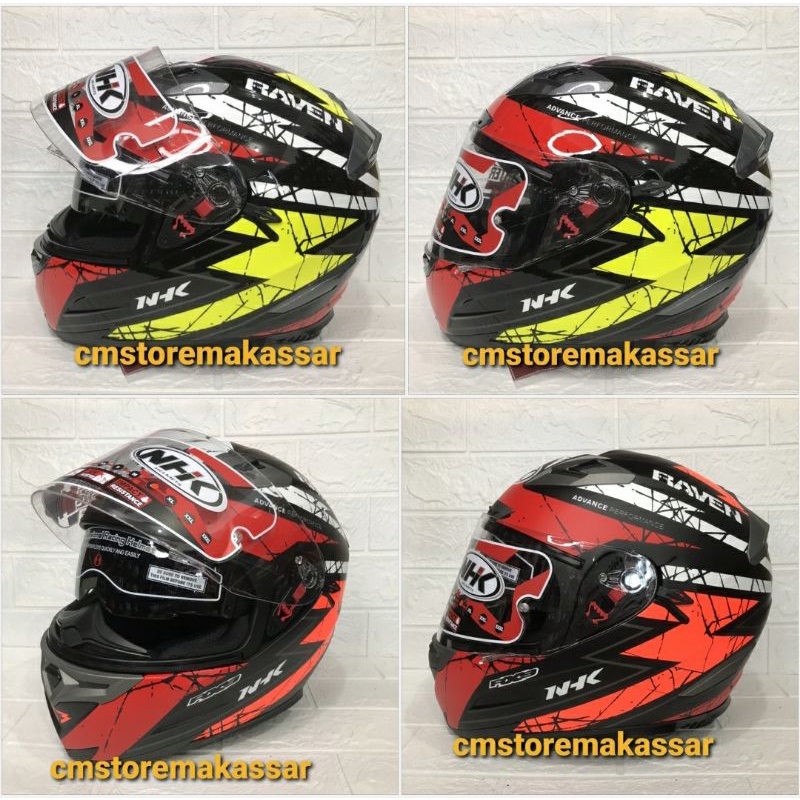 Helm NHK RX9 Motif Raven Series Motif Terbaru NHK Full Face SNI DOT Double Visor Kacamata Dalam