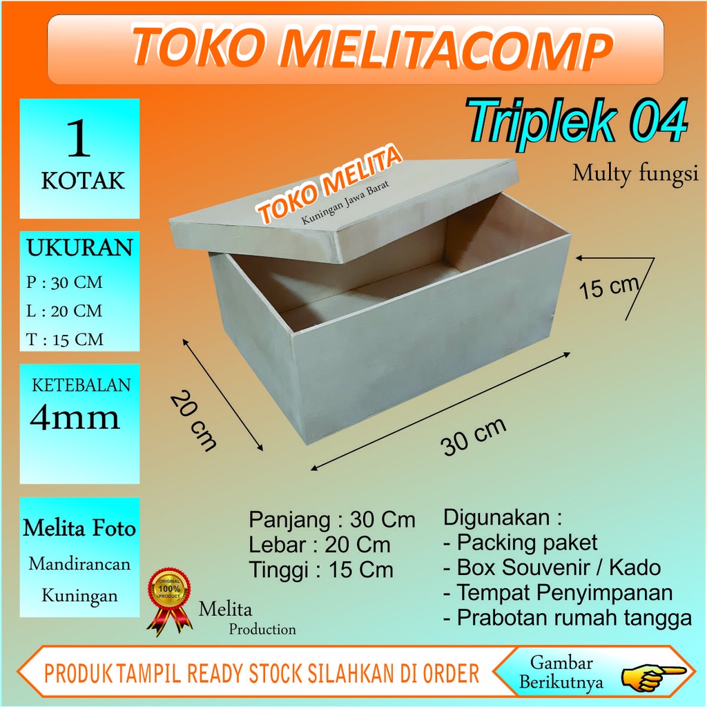 

Kotak triplek 30x20x15 tutup cup 4mm