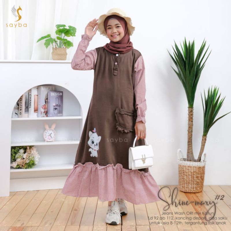 SHINE MAXY/BEAUTY MAXY KIDS / BAJU GAMIS JEANS ANAK USIA 8-12TAHUN /BAJU LEBARAN ANAK USIA 8-12 TAHU