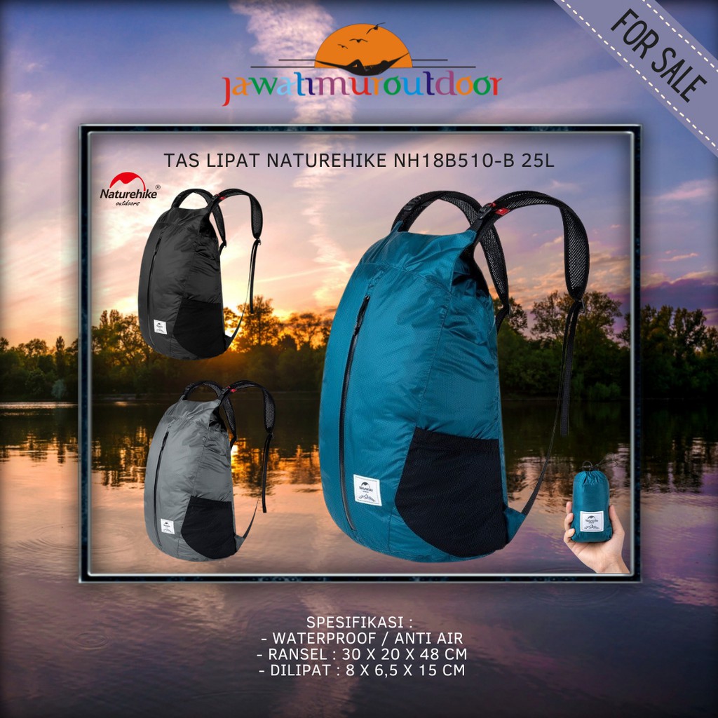 Tas Lipat Waterproof Naturehike Cordura 25L NH18B510B Premium Camping Hiking Outdoor Gunung 30D Nylo