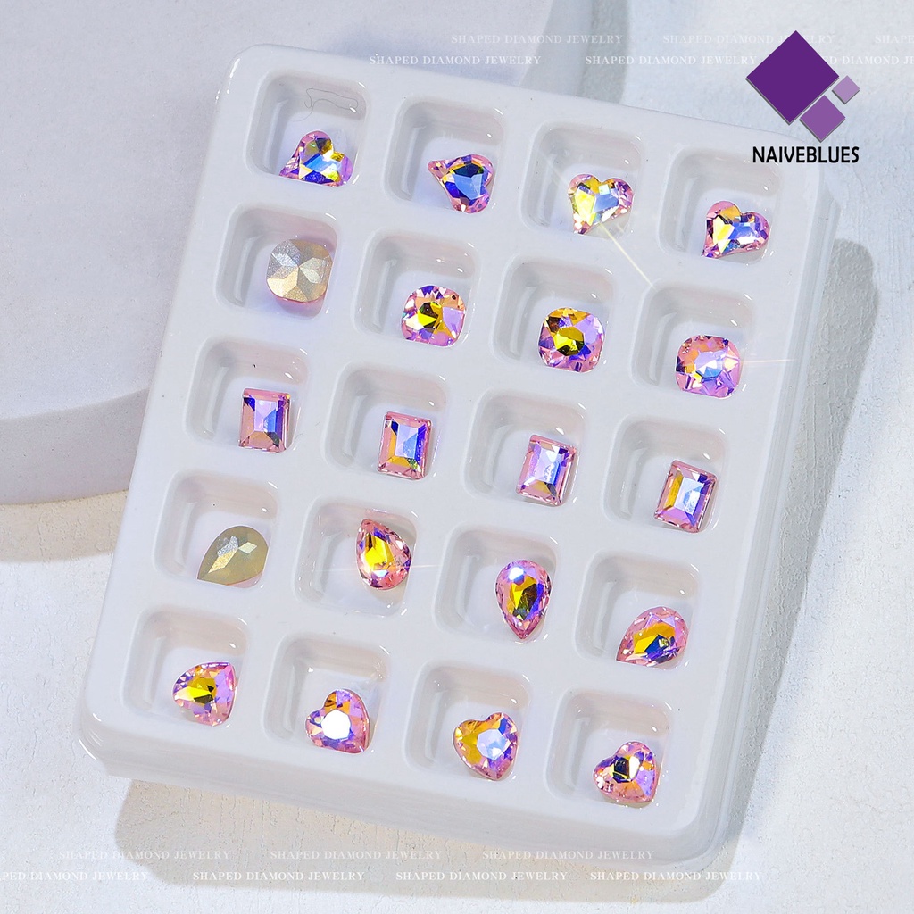 Naiveblue 20Pcs / Set Ornamen Hati 3D Bahan Plastik Tahan Pudar Untuk Aksesoris Nail Art / Manicure