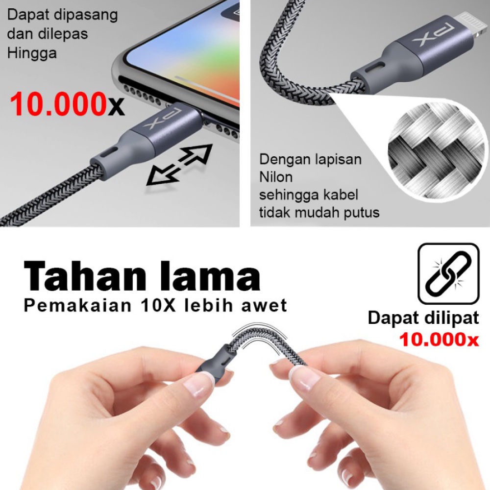 Kabel Data USB A to Lightning Fast Charging MFi 1.8m PX UAL-1.8G