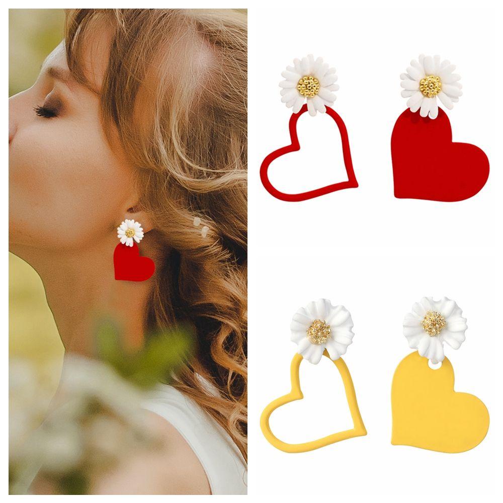 Anting Bunga LILY Daisy Wanita Merah Kuning Fashion Perhiasan Manis Ear Stud