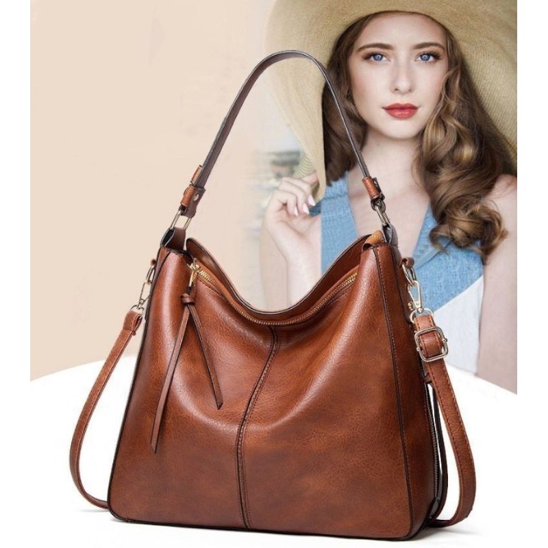 SKY - Tas Bahu / Handbag / Selempang Model Bucket Kapasitas Besar Bahan Kulit Synthetic Lembut