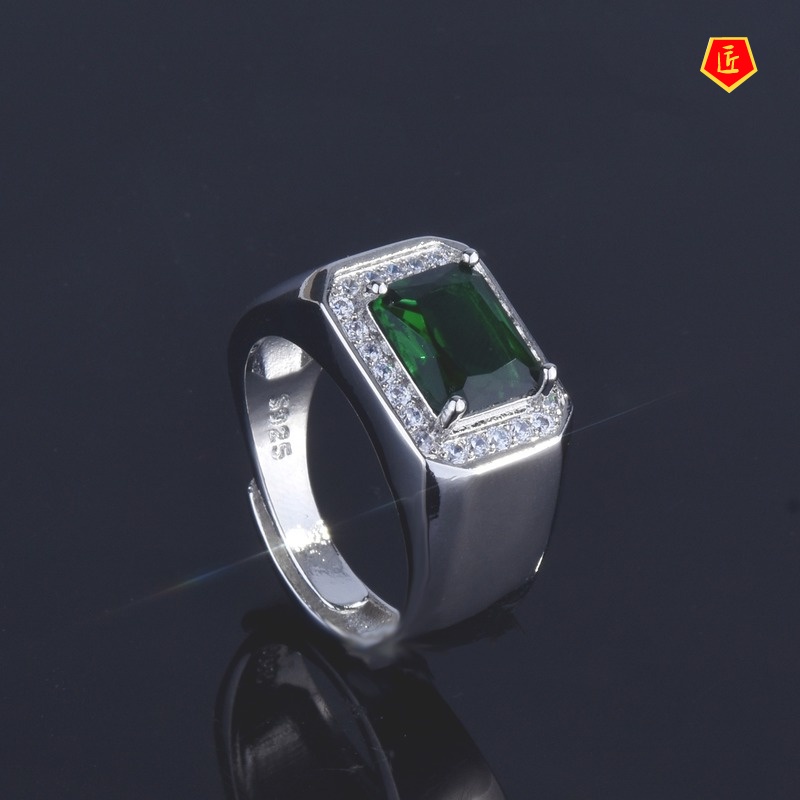 [Ready Stock]Domineering Men's Inlaid Sapphire Ring