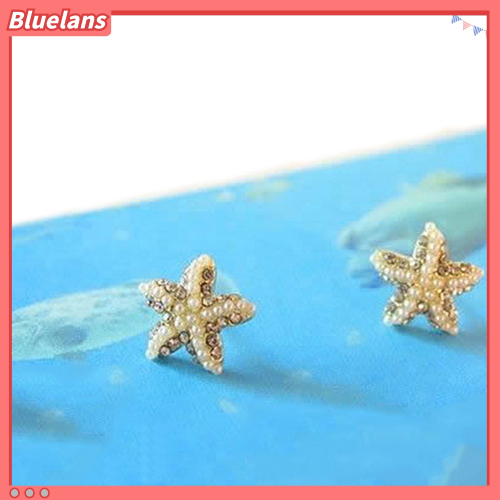 Anting Stud Bentuk Bintang Laut Aksen Mutiara Berlian Imitasi