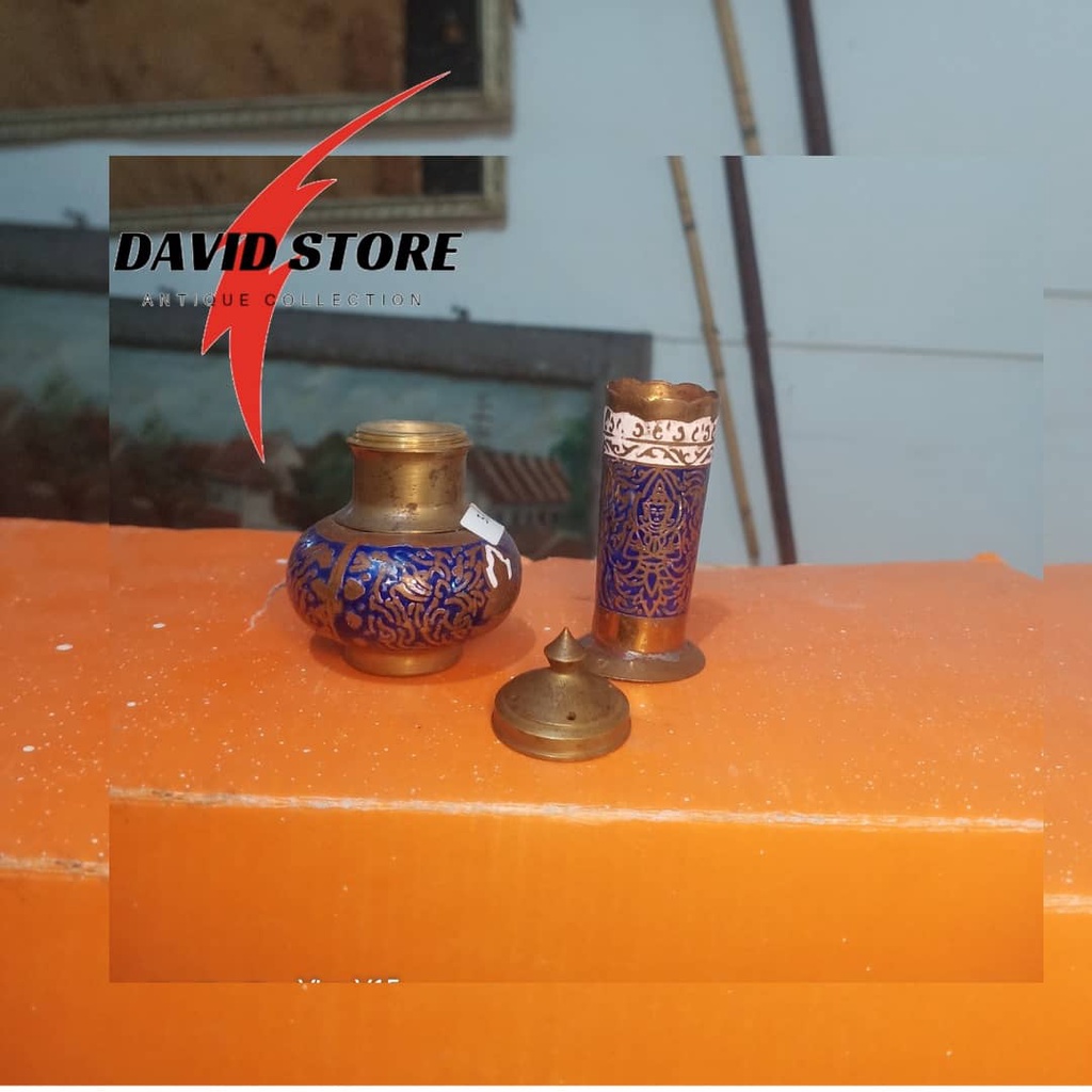 Barang Antik Pajangan Miniatur Gelas Botol Kuningan Kuno Jadul Antik