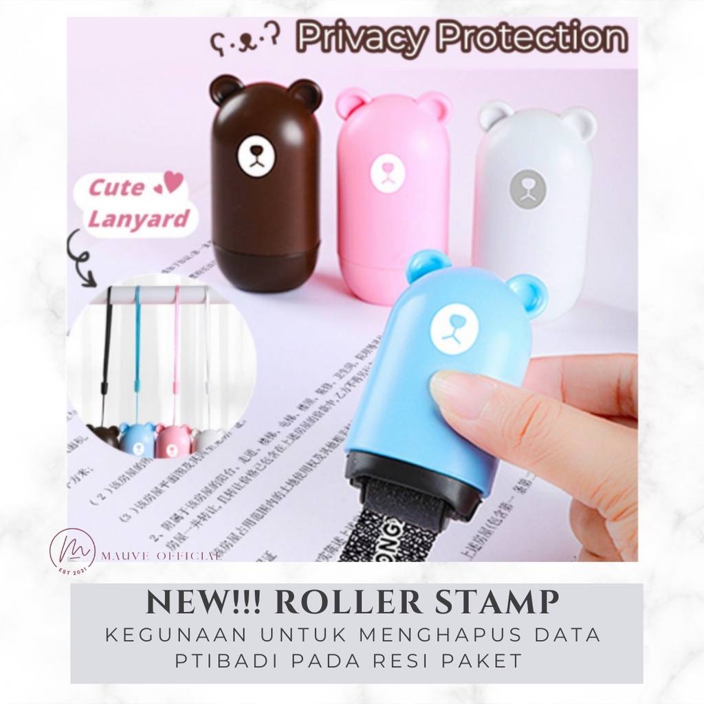 

MAUVE STAMP ROLLER - 2in1 ROLLER FREE TINTA STAMP PELINDUNG IDENTITAS DENGAN CUTTER PEMBUKA PAKET