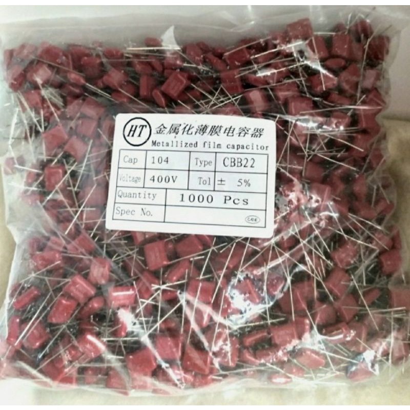 per 1000 pcs kapasitor capasitor cbb milar 104 400v, p10 milar 100n 400v