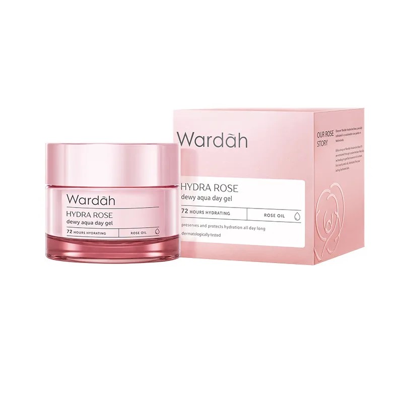 Day / Nigh Cream Wardah Hydra Rose - Dewy Aqua Day Gel / Moisture Rich Night Gel 40 gr / 17 ml - Ukuran Besar/Kecil - Krim Pagi Siang Malam Mousturizer Mawar Pink Kulit Kering