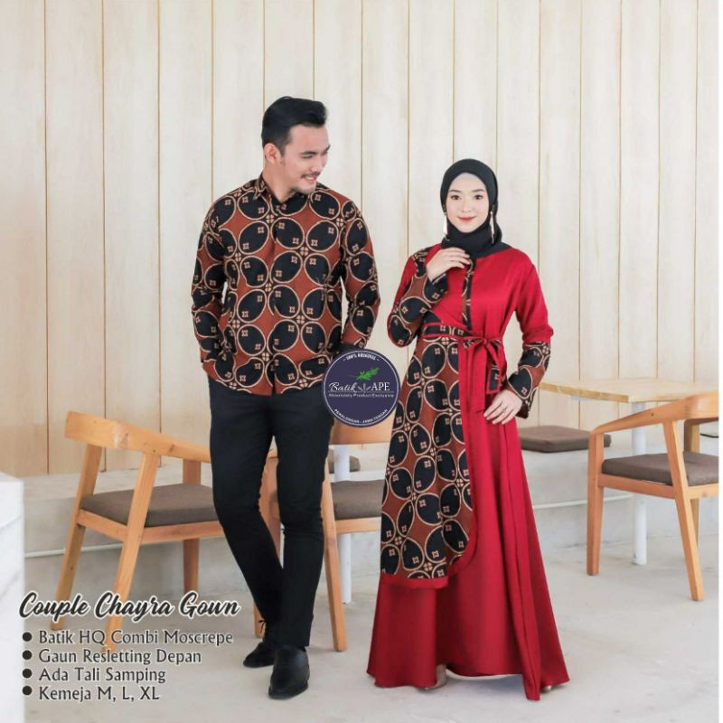 COUPLE GAMIS BATIK KOMBINASI POLOS ADA SIZE M L XL KEMEJA KAWUNG COKELAT SOGAN MERAH CREM PINK DUSTY