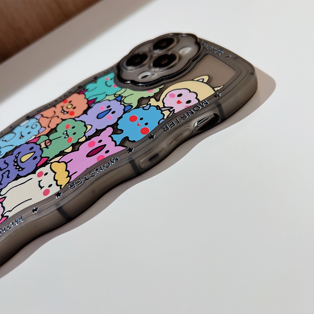 Case Pelindung Transparan Motif Kartun Monster Hitam Dengan Rantai Hati Untuk Iphone 11 8 7 Plus SE2 XS XR 12 13 PRO MAX