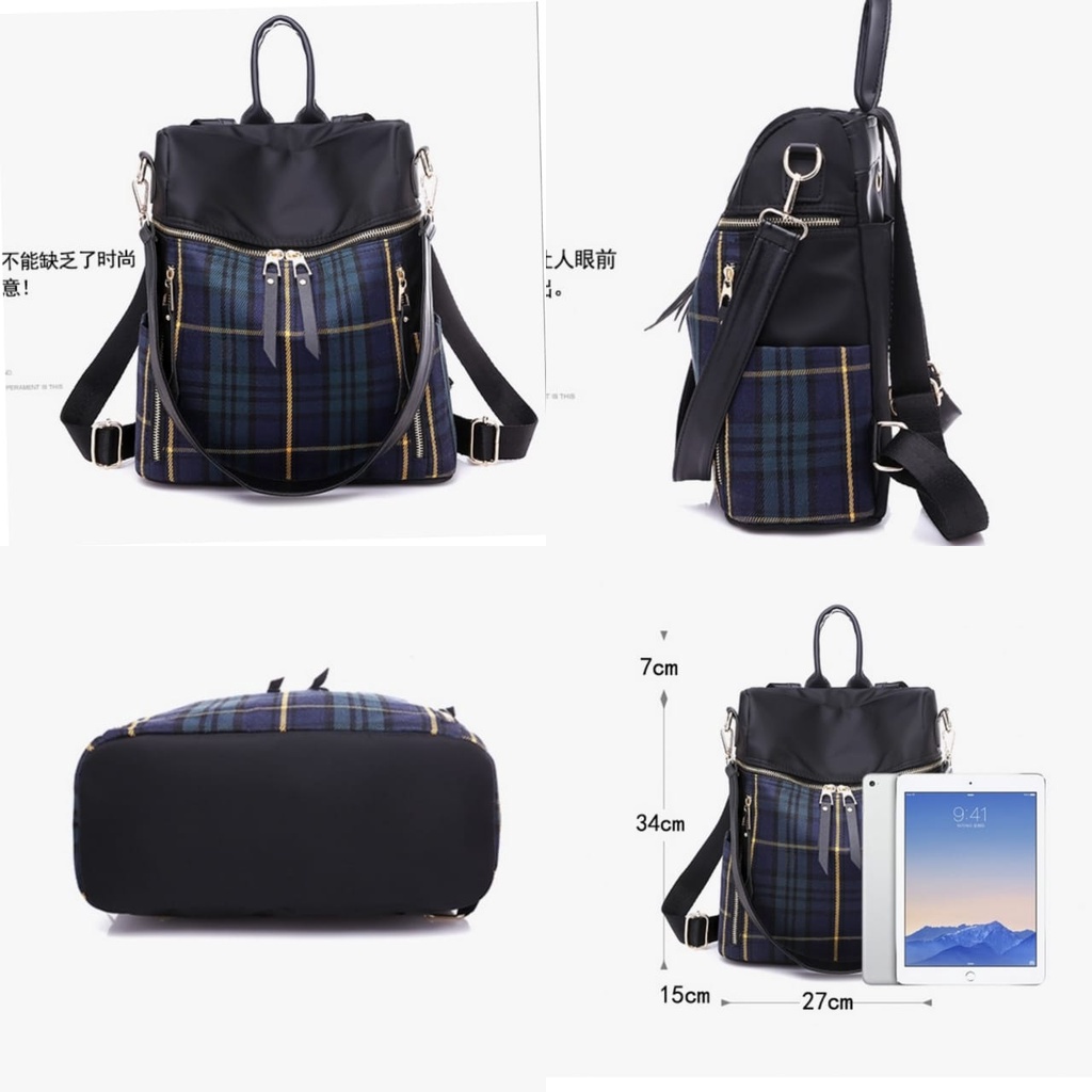 TAS RANSEL WANITA ANTI AIR HITAM ADALA TA348B5 IMPORT BACKPACK PUNGGUNG GENDONG KOREA SEKOLAH BATAM