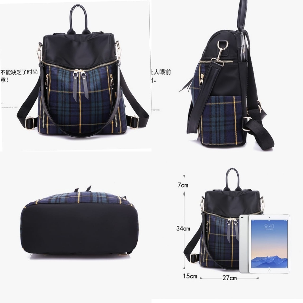 TAS RANSEL WANITA ANTI AIR HITAM BACKPACK PUNGGUNG ADALA TA348B5 IMPORT GENDONG KOREA SEKOLAH BATAM