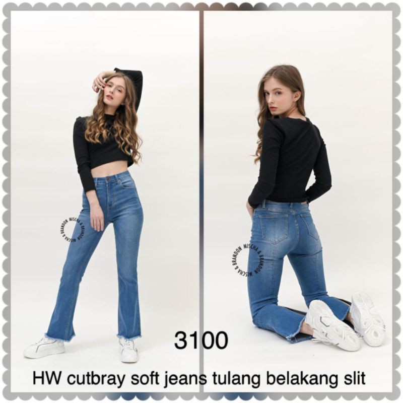 Celana panjang wanita hw cutbray soft jeans tulang belakang slit