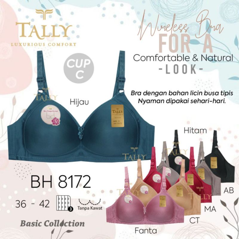 TALLY BRA BH 8172 | TANPA KAWAT | CUP C | BUSA TIPIS | BAHAN KATUN | SIZE 36 - 42