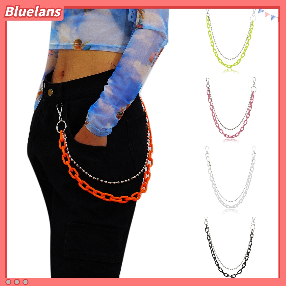 Bluelans Punk Women 2-layer Acrylic Belt Waist Chain Keychain Hanging Pants Waistband