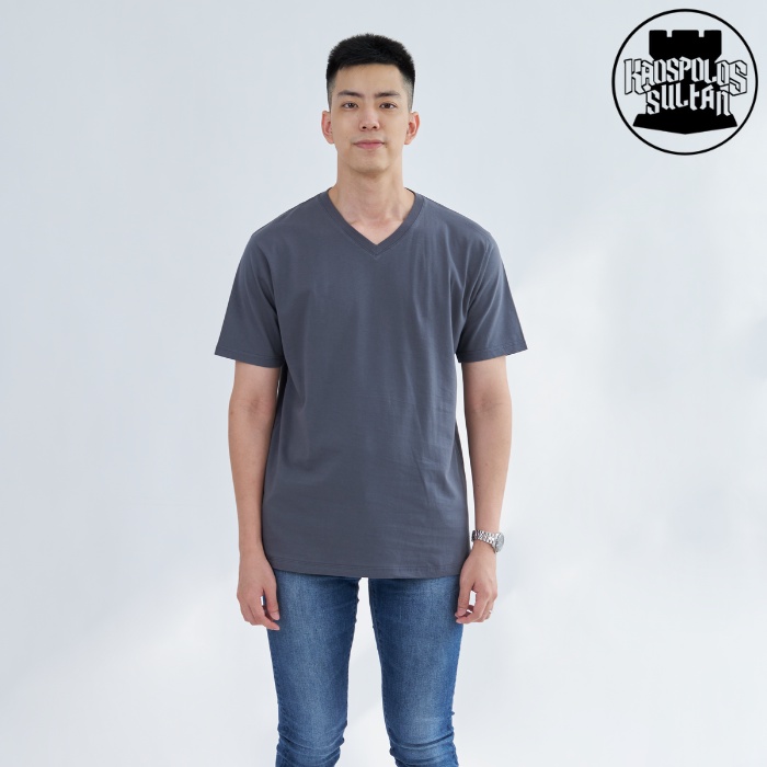 KAOS POLOS VNECK COTTON COMBED 30S KERAH VNECK LENGAN PENDEK ABU TUA