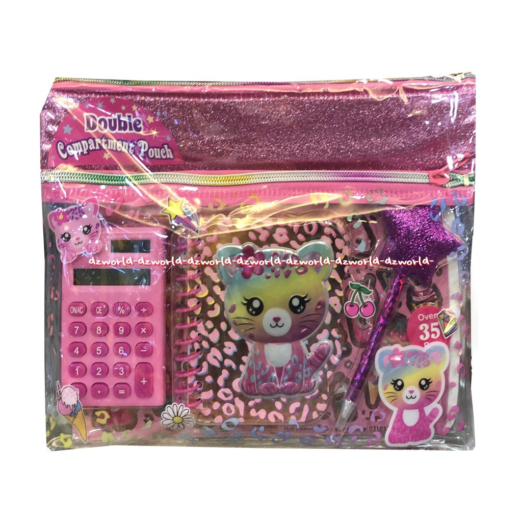 Hot Focus Double Compartement Pouch Calculator Pink Note Book Catatan Hotfocus