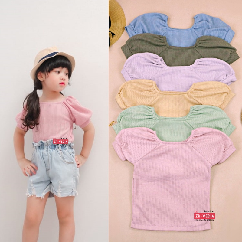 Bubble Blouse uk 2-5 Years / Blouse Anak Perempuan Lengan Balon Bahan Wafer Bold Tebal Stretch Balita 2-5 Tahun Atasan Polos Perempuan ZR Vedia