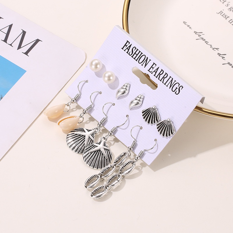 6 Pasang / set Anting Mutiara Keong Gaya Eropa Dan Amerika Untuk Musim Panas