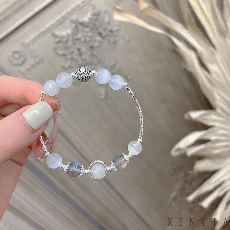 Xia.id Gelang Tangan Manik Batu Opal Moonstone Kristal Aksesoris Pria / Wanita