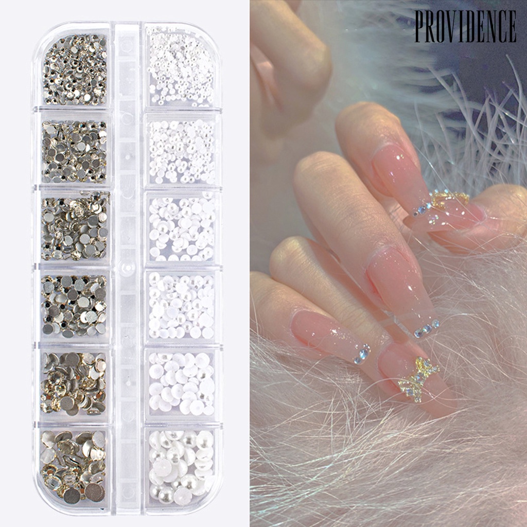 Providence 12Grids/Box Flat Back Nail Art Rhinestone 3D Effect Faux Pearl Style Round Glitters DIY Nail Rhinestones Decoration for Manicure