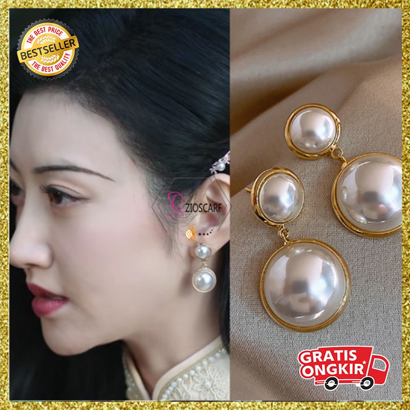 ANTING KOREA RETRO PEARL ANTING TITANIUM TUSUK ANTI KARAT GIWANG ELEGANT AKSESORIS WANITA FASHION IMPORT ANT44