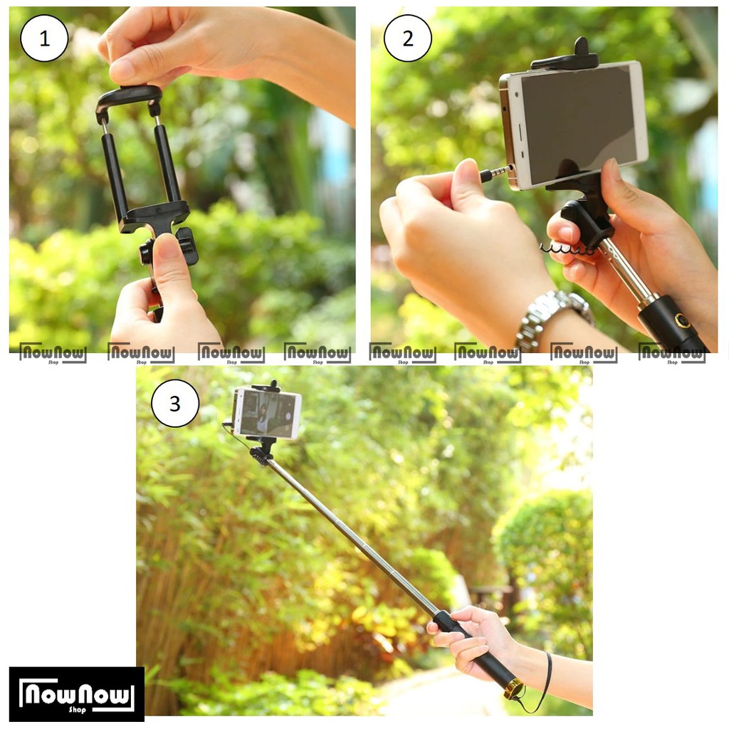 Tongsis Selfie Stick Monopod Tombol Kabel Full Black Dengan Holder U for HP Tongkat Narsis