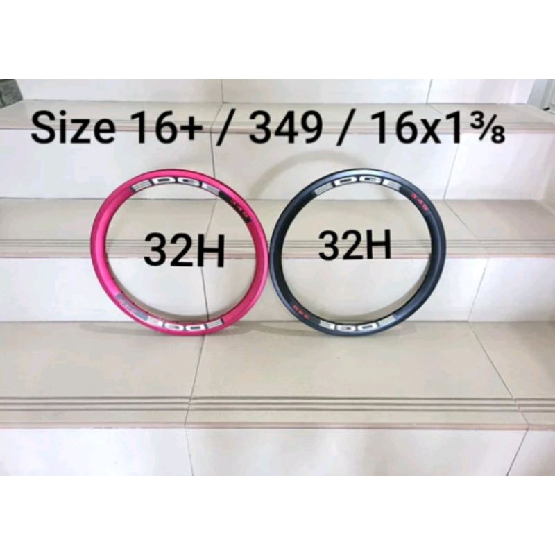 Rims velg edge size Rim Ukuran 16 plus 16 x 1 3per8- 349 - 16 inch lubang 28H 28 H 32H 32 H hole bahan alloy Alumunium sepeda lipat seli folding bike bisa brompton fnhon gust pikes 3 sixty