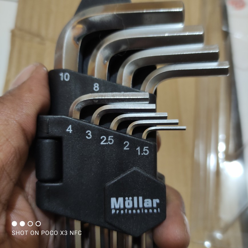 Kunci L Set Panjang 9 Pcs Mollar - Ball End Extra Long Hex Key