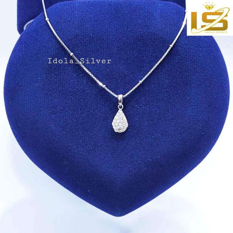 KALUNG PERAK ASLI SILVER WANITA 925 LAPIS EMAS PUTIH MODEL LIONTIN OVAL - PERHIASAN PERAK WANITA