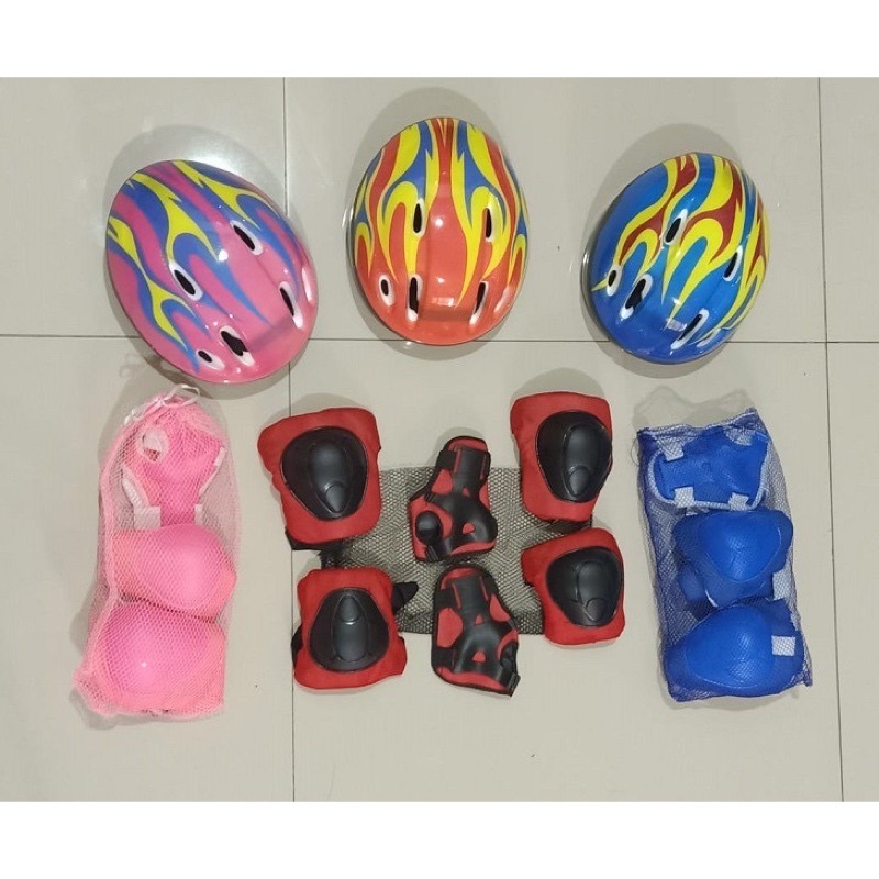 Premium Helm Deker Pelindung Siku Lutut Sepatu Roda Inline Skate Board Set Anak Safety Helmet Elbow