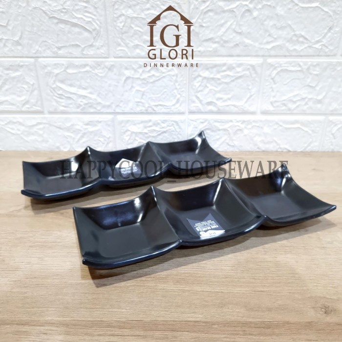 GLORI Premium Melamin 24x8,5x3,5cm|Piring Bumbu Sekat 3 Oriental GY073