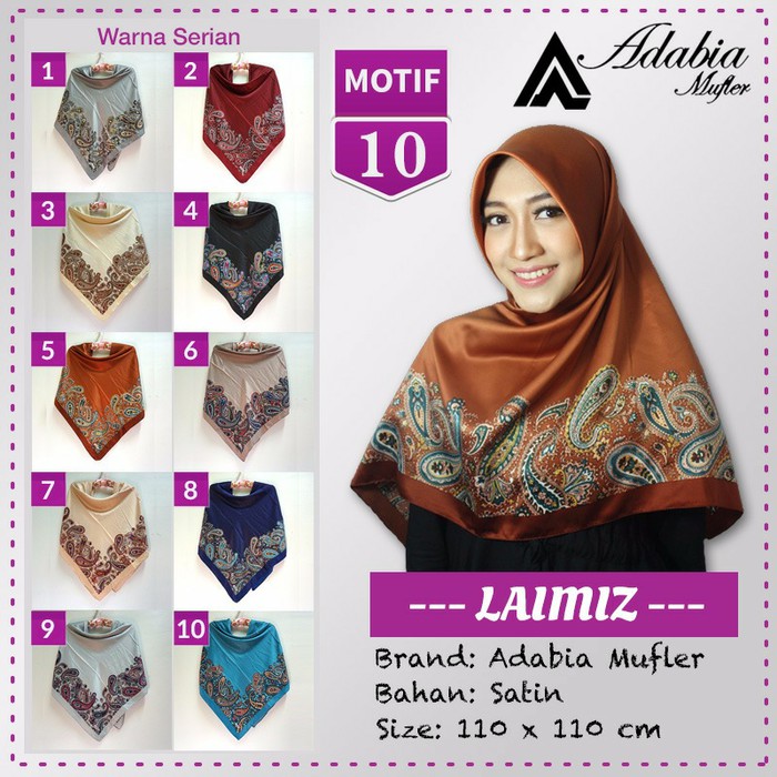 Jilbab Segiempat Satin Lamiz Laimiz motif 10 By Adabia Hijab Scarf