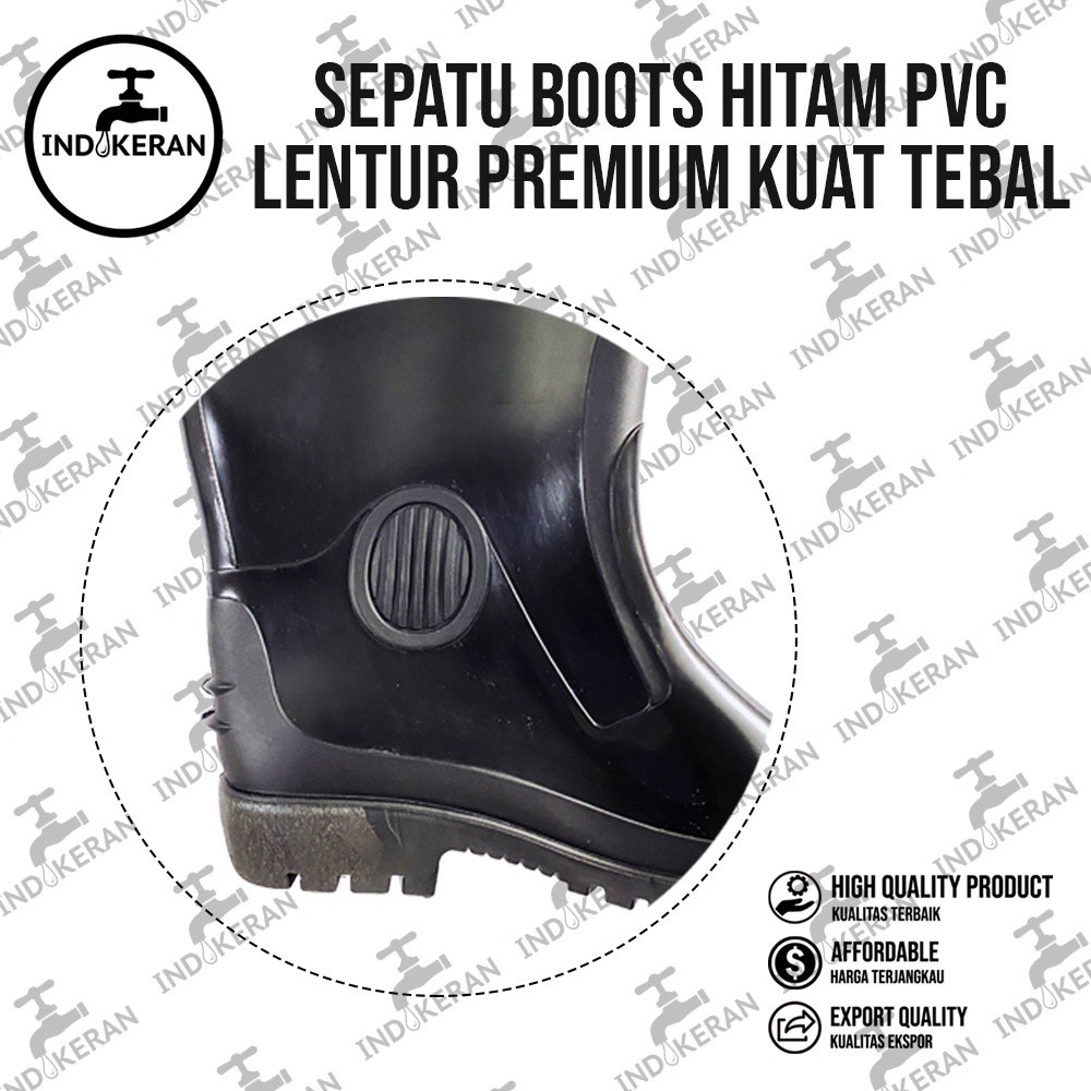 INDOKERAN - Sepatu Boots Hitam PVC Lentur Premium Kuat Tebal