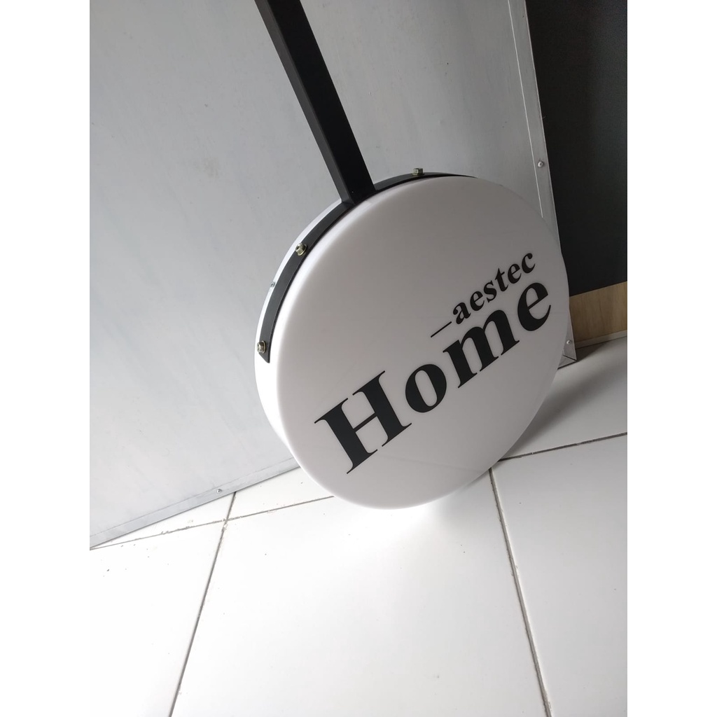 Neon Box Bulat SATU MUKA Papan Nama Akrilik LED Papan Nama Toko + Bracket Besi
