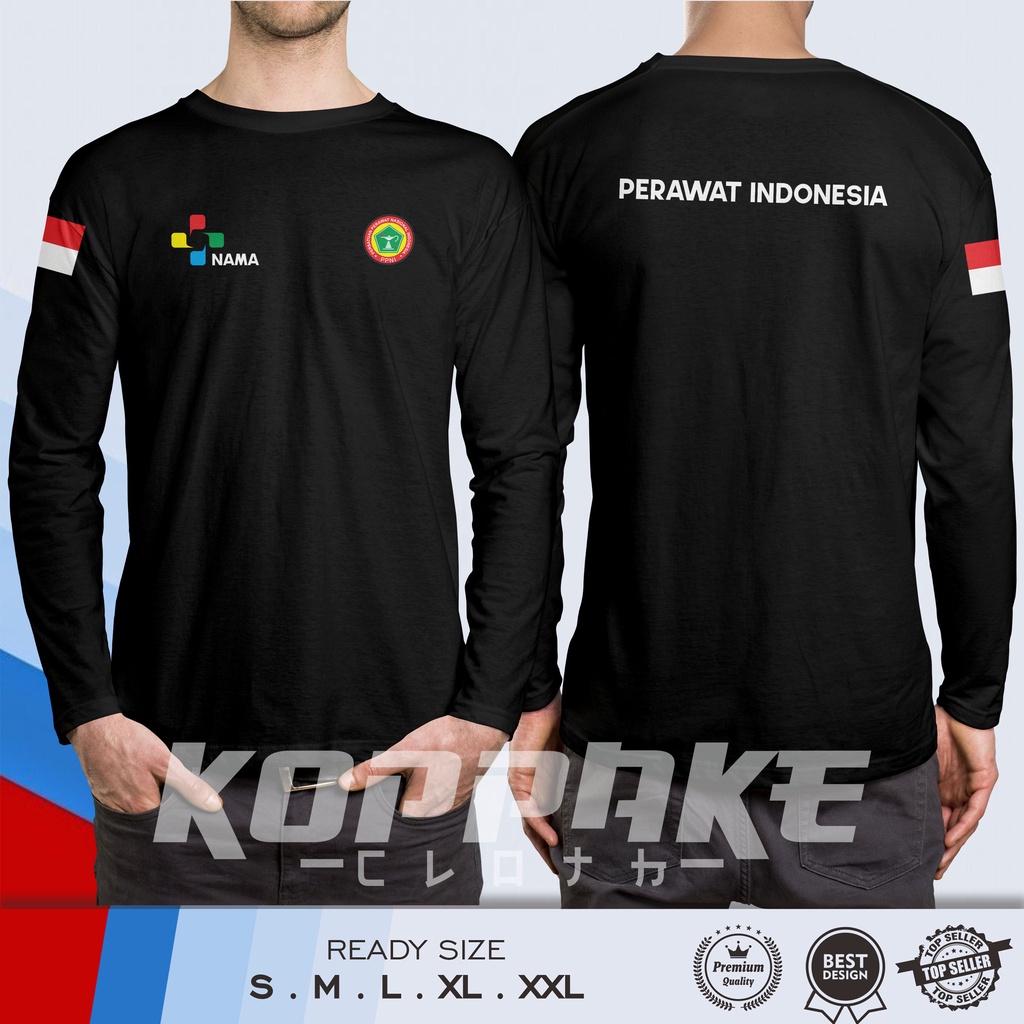 Kaos Perawat Indonesia PPNI Logo Custom Request Nama Lengan Panjang Baju Distro