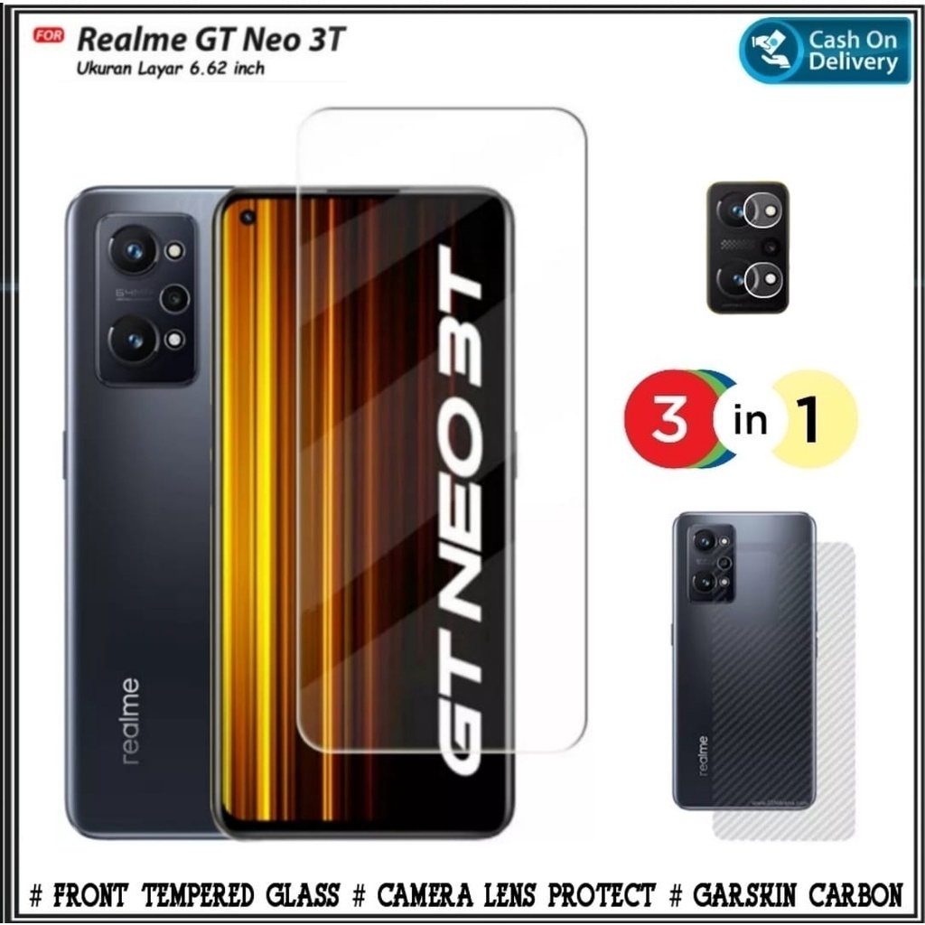 PAKET 3IN1 Tempered Glass Realme GT Neo 3T Free Garskin Carbon + Camera DI ROMAN ACC