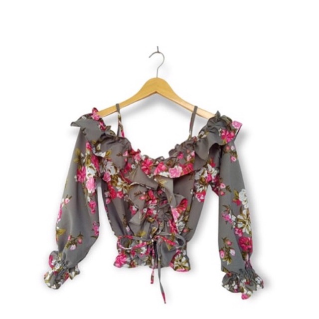 blouse crop sabrina bunga bunga