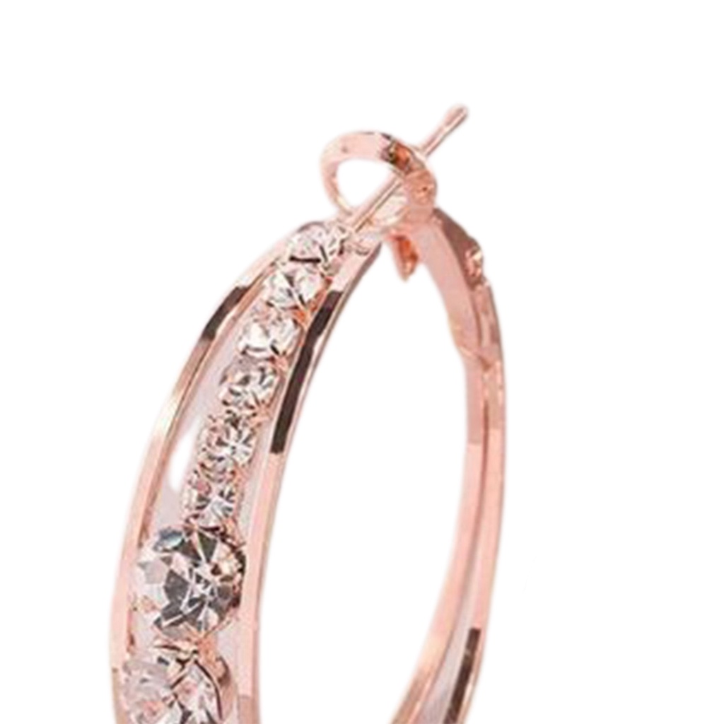 Hu Hu Hu Hu Hu Alat Bantu Pasang Kacamata♡ 1 Pasang Anting Hoop Berlian Imitasi Bentuk Lingkaran Warna Rose Gold Untuk Wanita