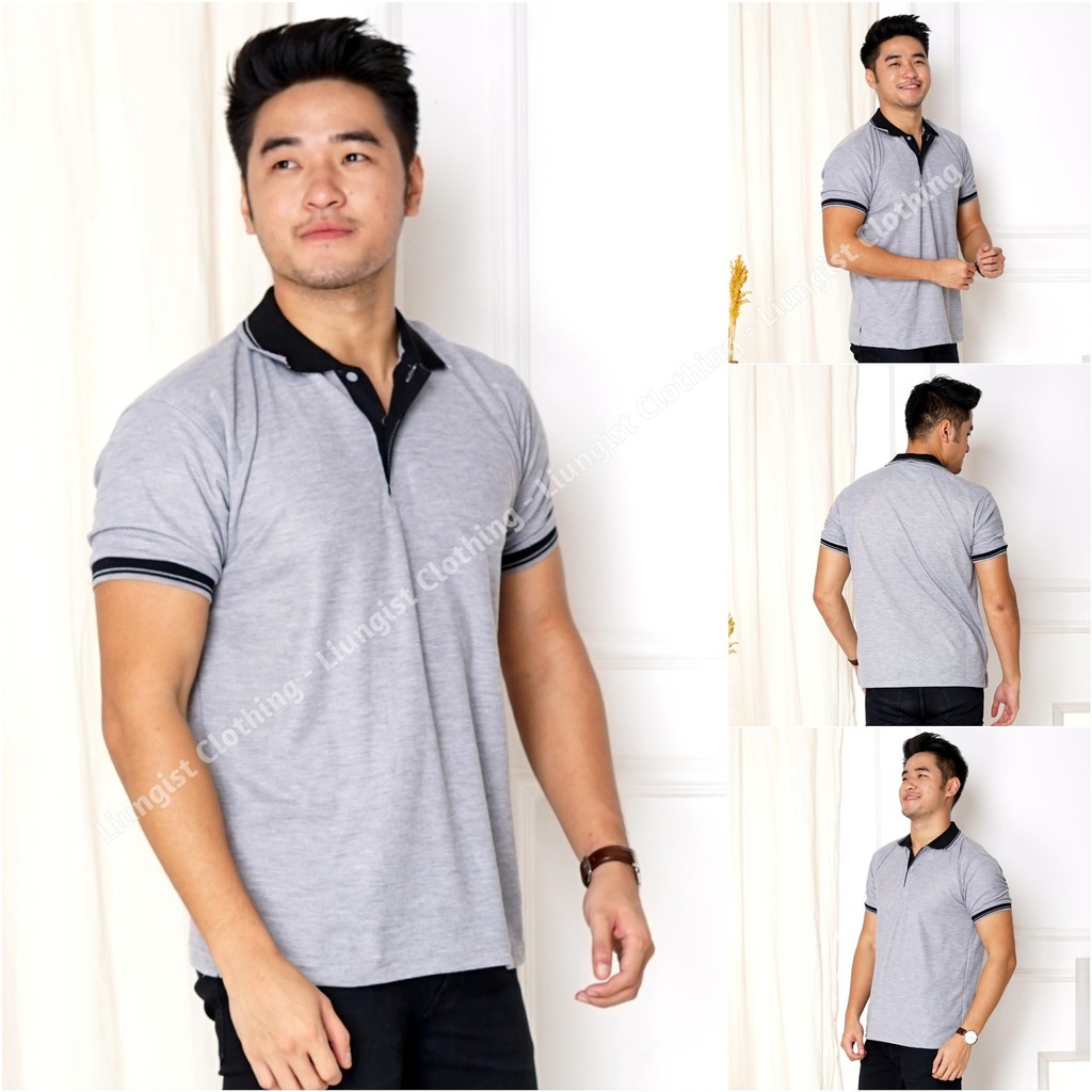 Kaos kerah / kaos polo / poloshirt / polo shirt / Kaos polo Pique Premium Size Besar-Abu kerah hitam