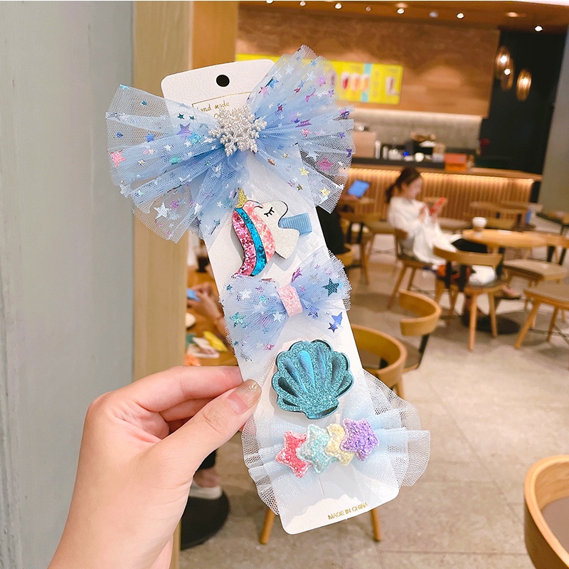 5pcs Set Jepit Rambut Anak Korea Fashion Frozen Elsa Pony Unicorn Klip Impor Premium