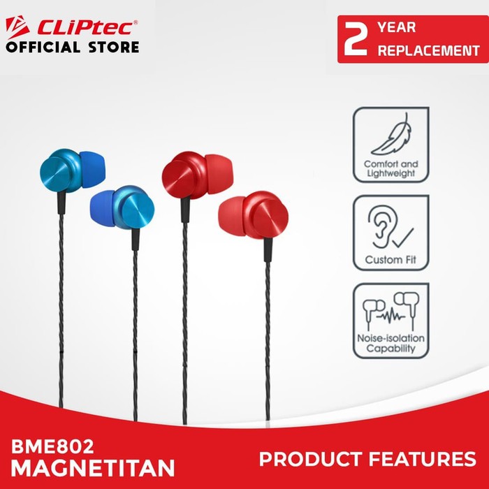 CLIPtec BME802 Earphone Magnetitan Metal With Microphone